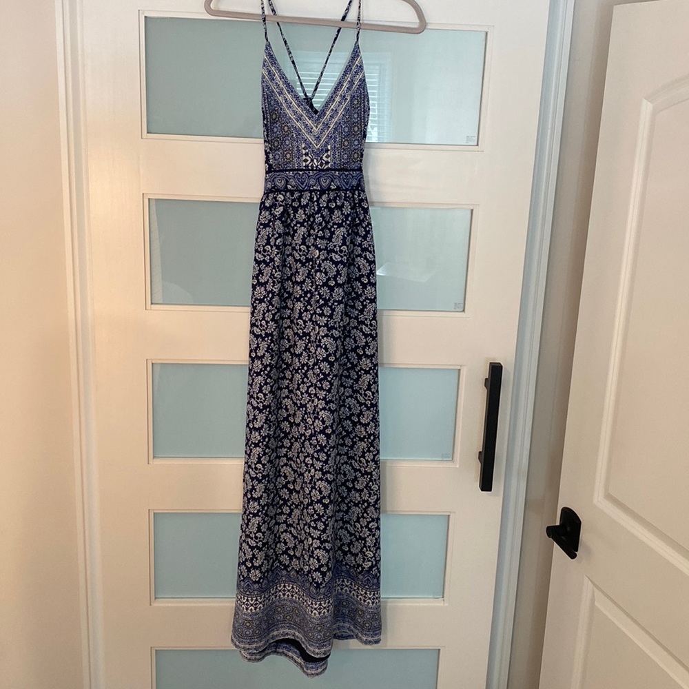 Blue floral maxi dress with back detail